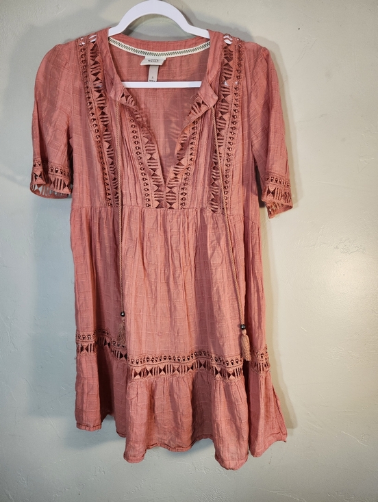 Knox Rose Dresses & Skirts - Knox Rose Boho Crochet-Trim Coral Mini Dress